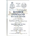 Arthur Harris signed 1983 bomber Command Reunion Dinner Menu. Signed boldly in blue to the front