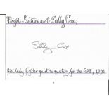 Flt Lt Sally Cox the first Lady Fighter pilot signed 6 x 4 white card with name and details neatly