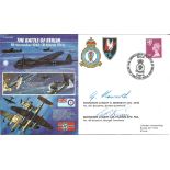 The Battle of Berlin official double signed Royal Air Force cover JS/50/43/10. Signed by Squadron