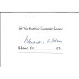 AVM Alexander Adams signed 4 x 2 white card with name and details neatly written to top and