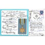 WW2 Award of Aircraft Europe Star cover signed by 22 WW2 AES medal winners includes Dambusters