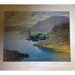 RAF Aviation print 26x32 approx titled Thunder in the Hills signed in pencil by the artist Gerald