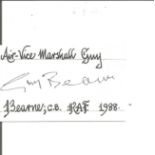 AVM Guy Bearne signed 4 x 2 white card with name and details neatly written to top and bottom,