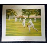Cricket print approx 22x18 titled Boundary by the artist Johnny Jonas picturing typical scene from a