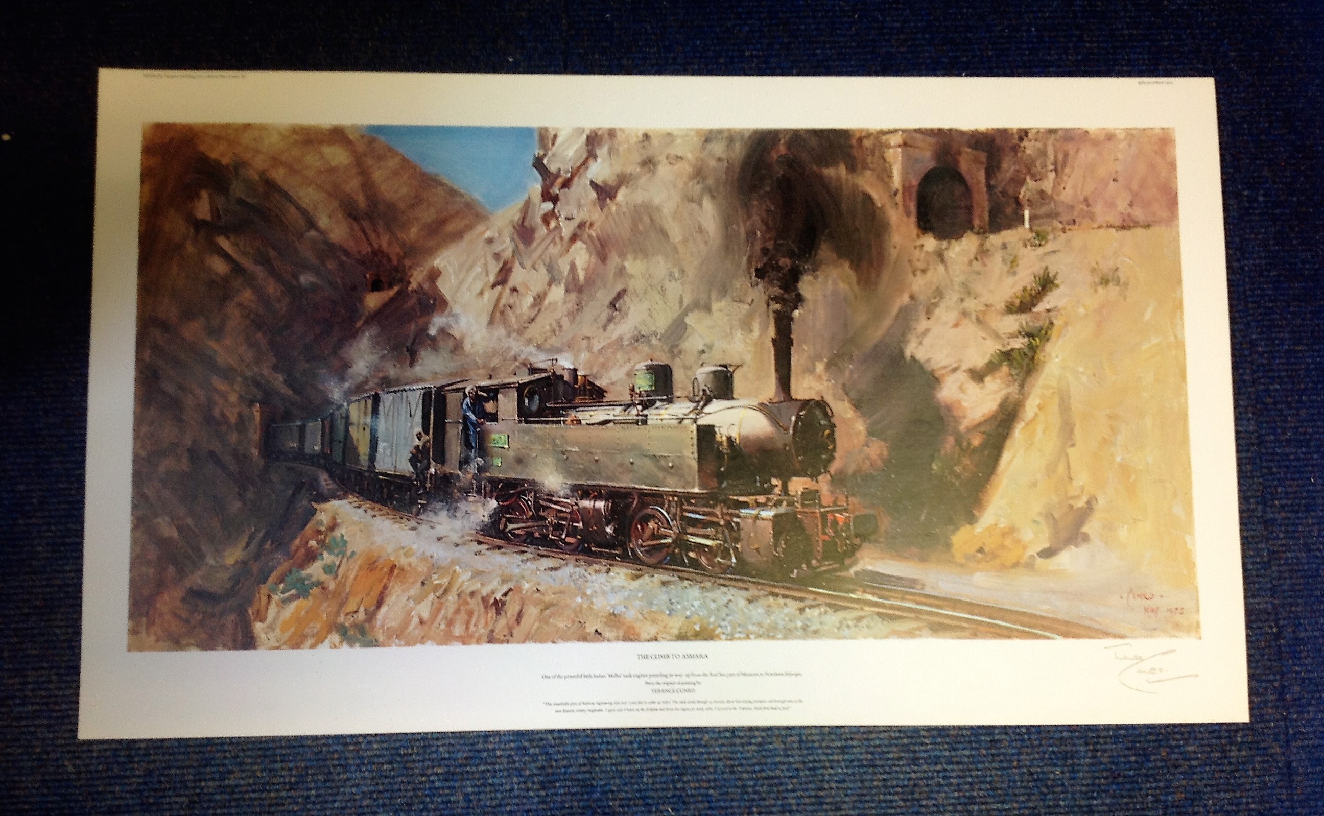 Railway Print 19x32 approx titled The Climb to Asmara signed in pencil by the artist Terence