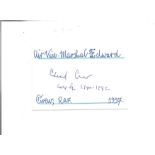 AVM Edward Crew WW2 Battle of Britain fighter ace signed 4 x 2 white card with name and details