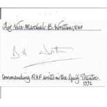 AVM Bill Wratten signed 6 x 4 white card with name and details neatly written to top and bottom,