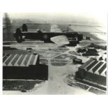 Lancaster Bomber vintage 10x12 black and white photo pictured in flight after the upper turret had