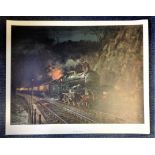 Railway Print 24x30 approx titled Night Express signed in pencil by the artist Terence Cuneo. Good