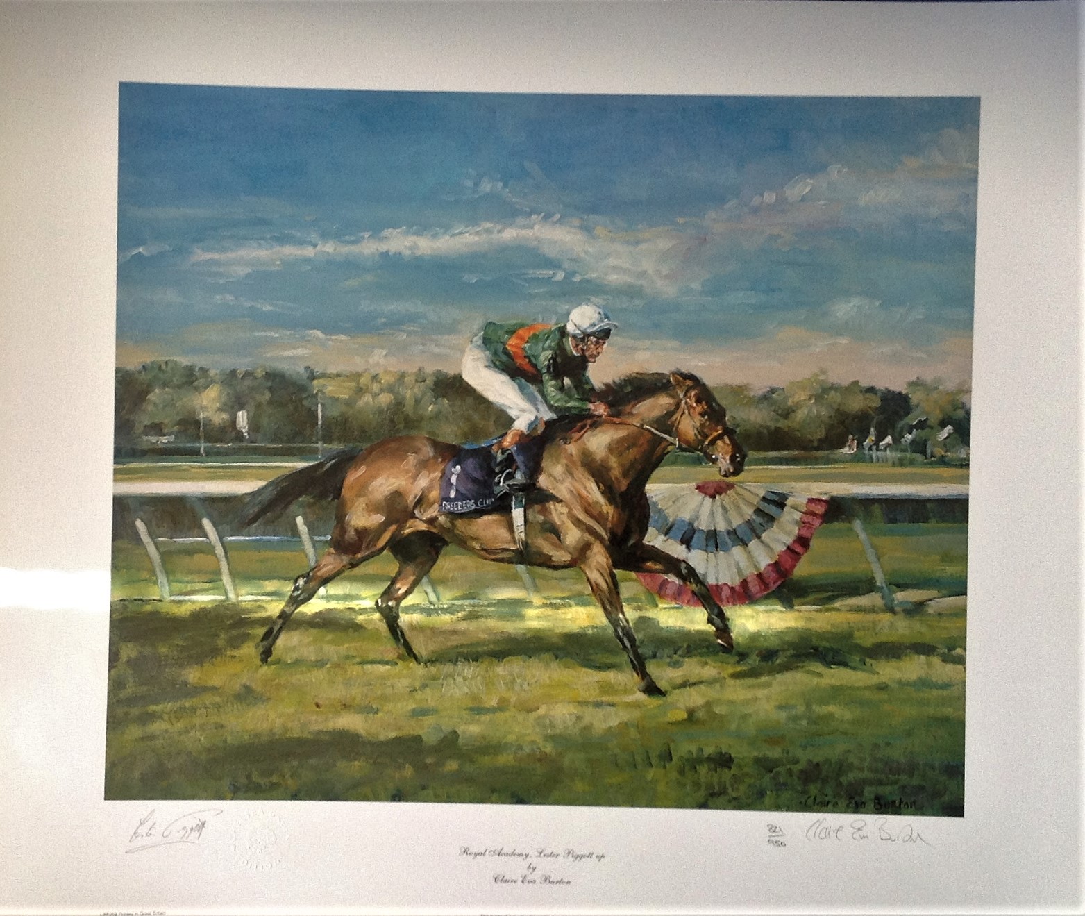 Horse Racing Print Lester Piggot signed 19x23 titled Royal Academy , Lester Piggott Up by Claire Eva