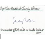 AVM Sandy Wilson CO Saudi Arabia 1990 signed 6 x 4 white card with name and details neatly written