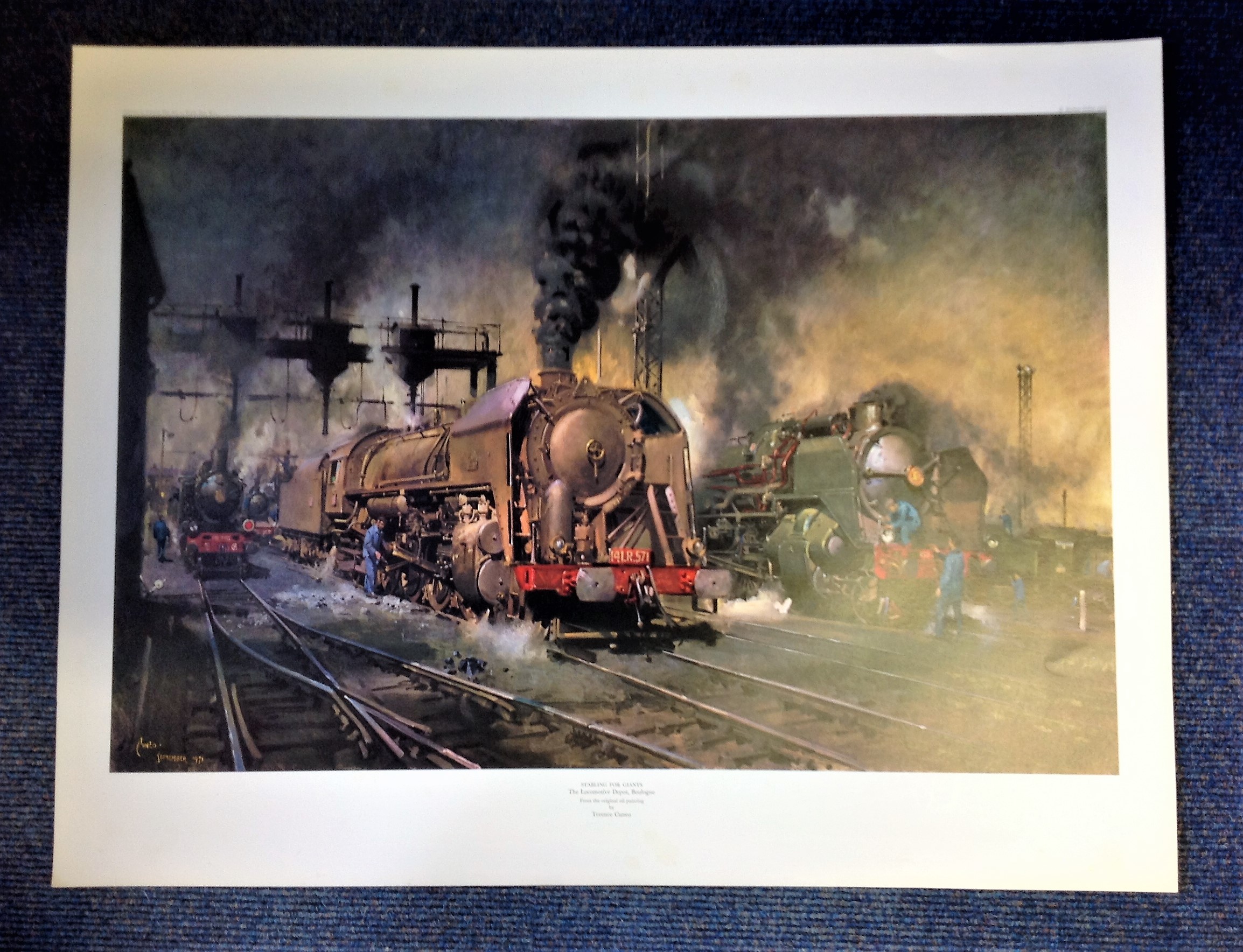 Railway Print 24x34 approx titled Stabling for Giants The Locomotive Depot Boulogne by the artist