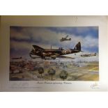World War Two print16x23 approx titled Bristol Blenheims approaching Rotterdam signed in pencil by