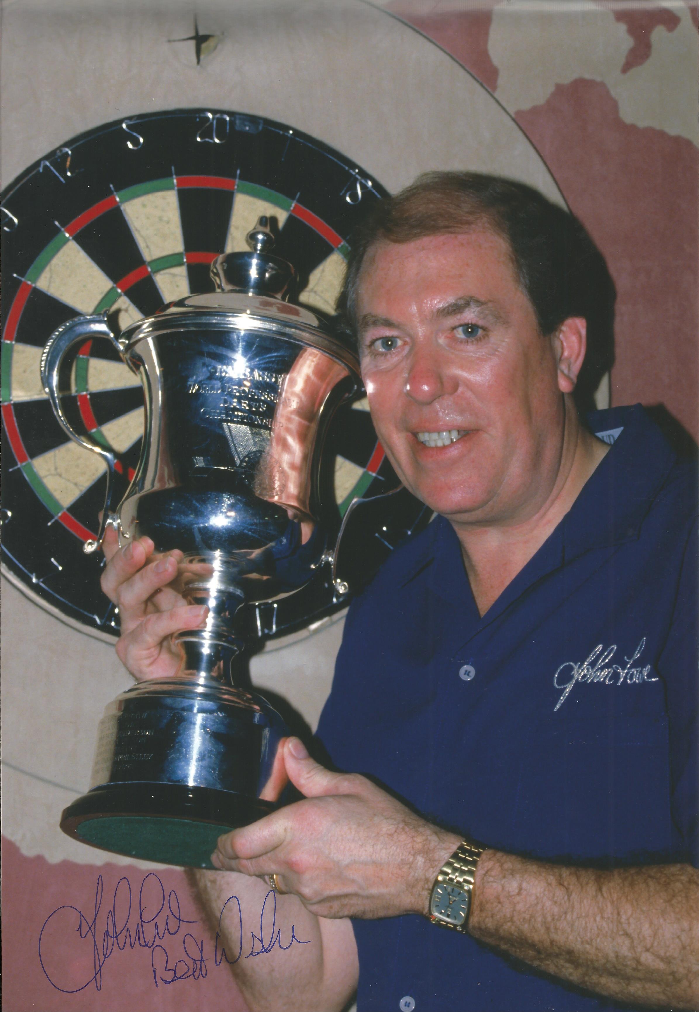 John Lowe Darts Signed 16 x 12 inch darts photo. Good Condition. All autographs are genuine hand