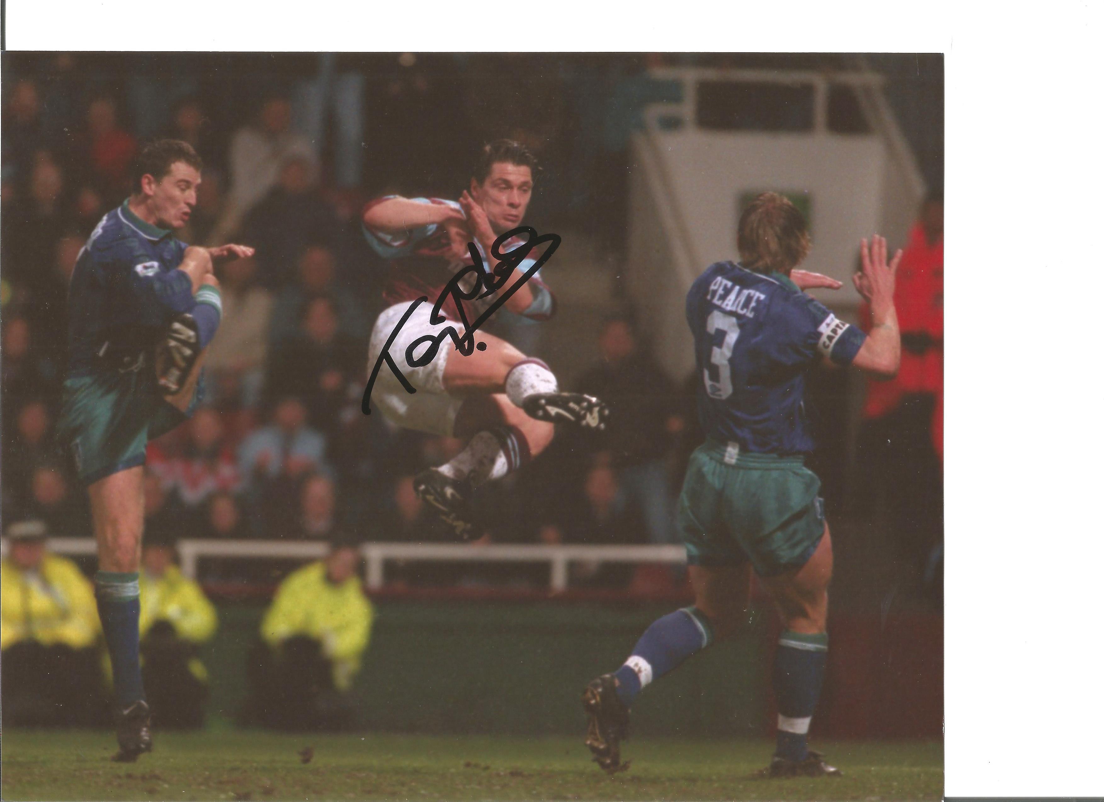 Tony Cottee 10 x 8 inch signed colour football photo pictured in action for West Ham United. Good