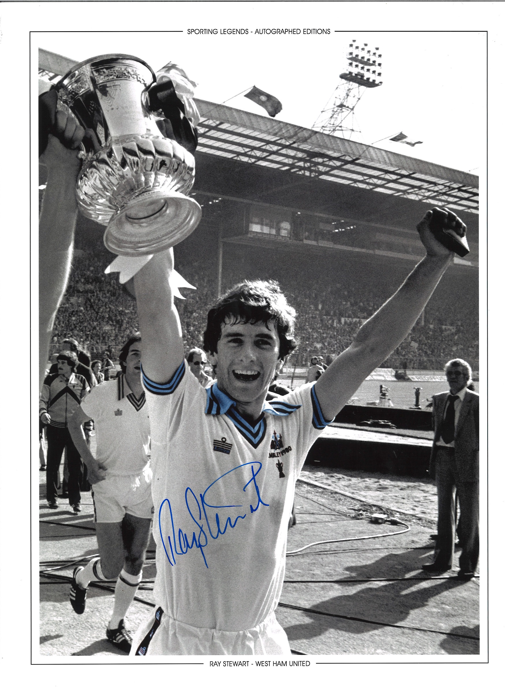 Ray Stewart West Ham Signed 16 x 12 inch football colour enhanced photo. Good Condition. All