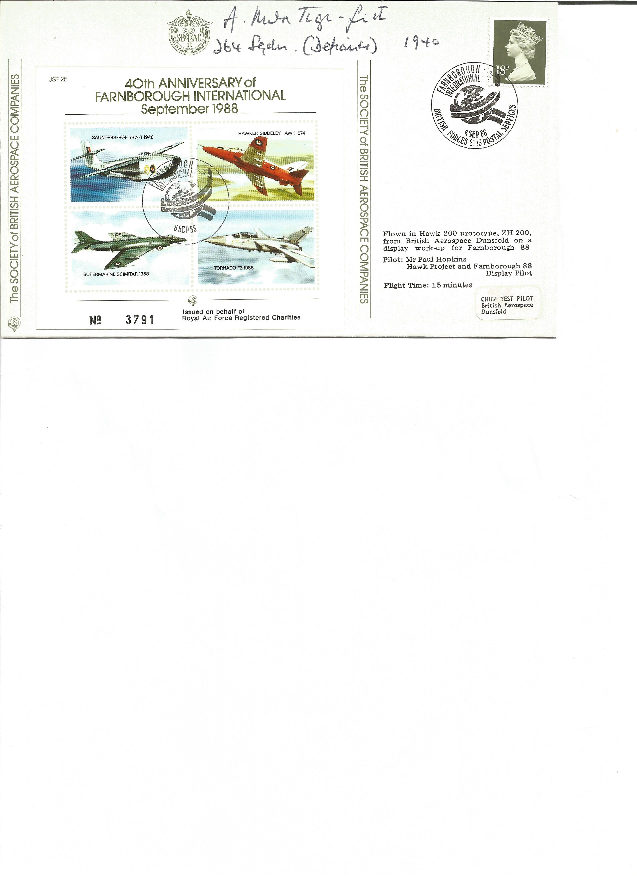 Arthur Montagu-Smith 264 Sqdn signed 40th anniv of Farnborough International September 1988 cover.