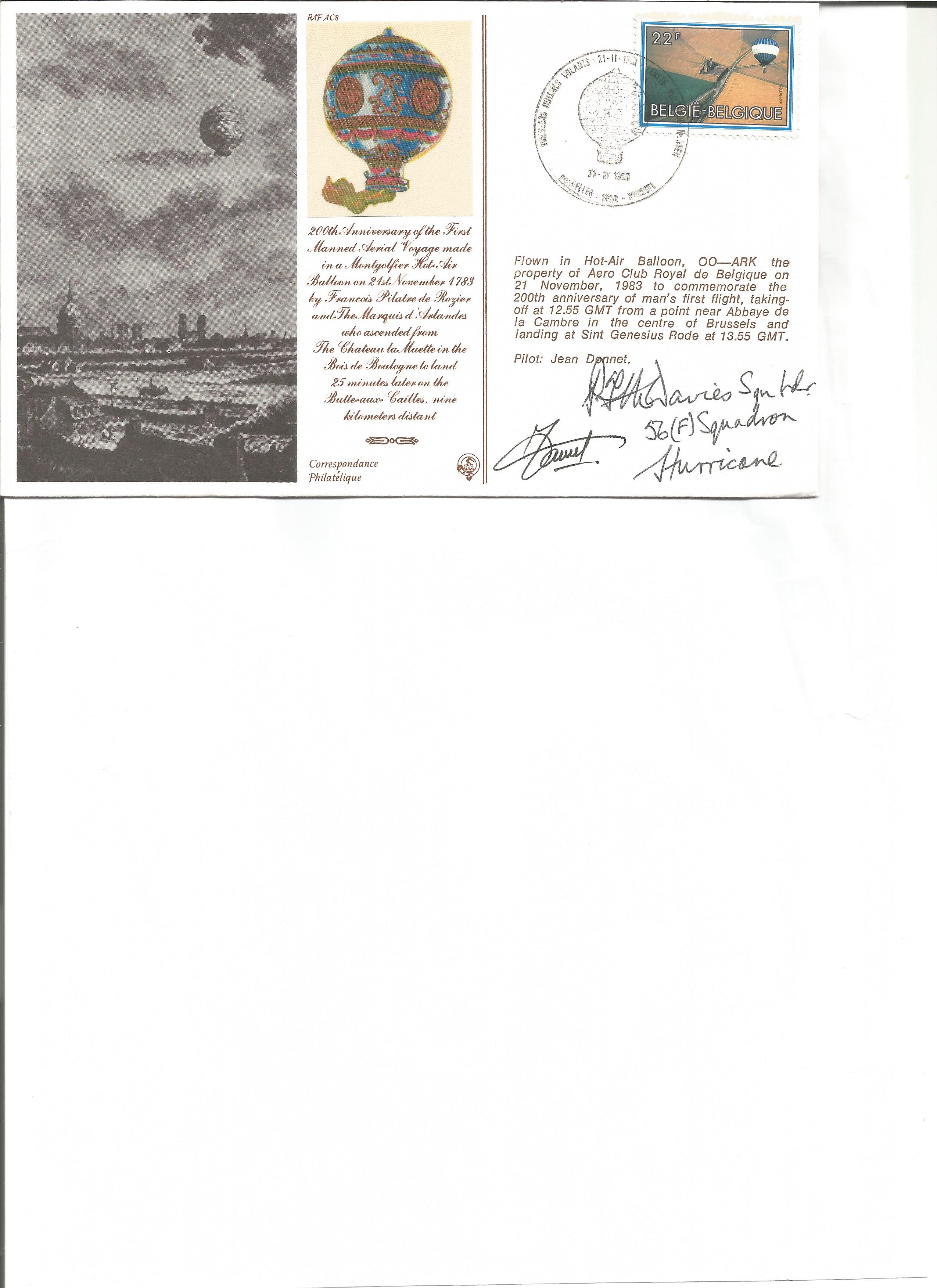 Peter Mcdonald Davies 56 Sqdn and one other signed 200th anniversary of man’s first flight