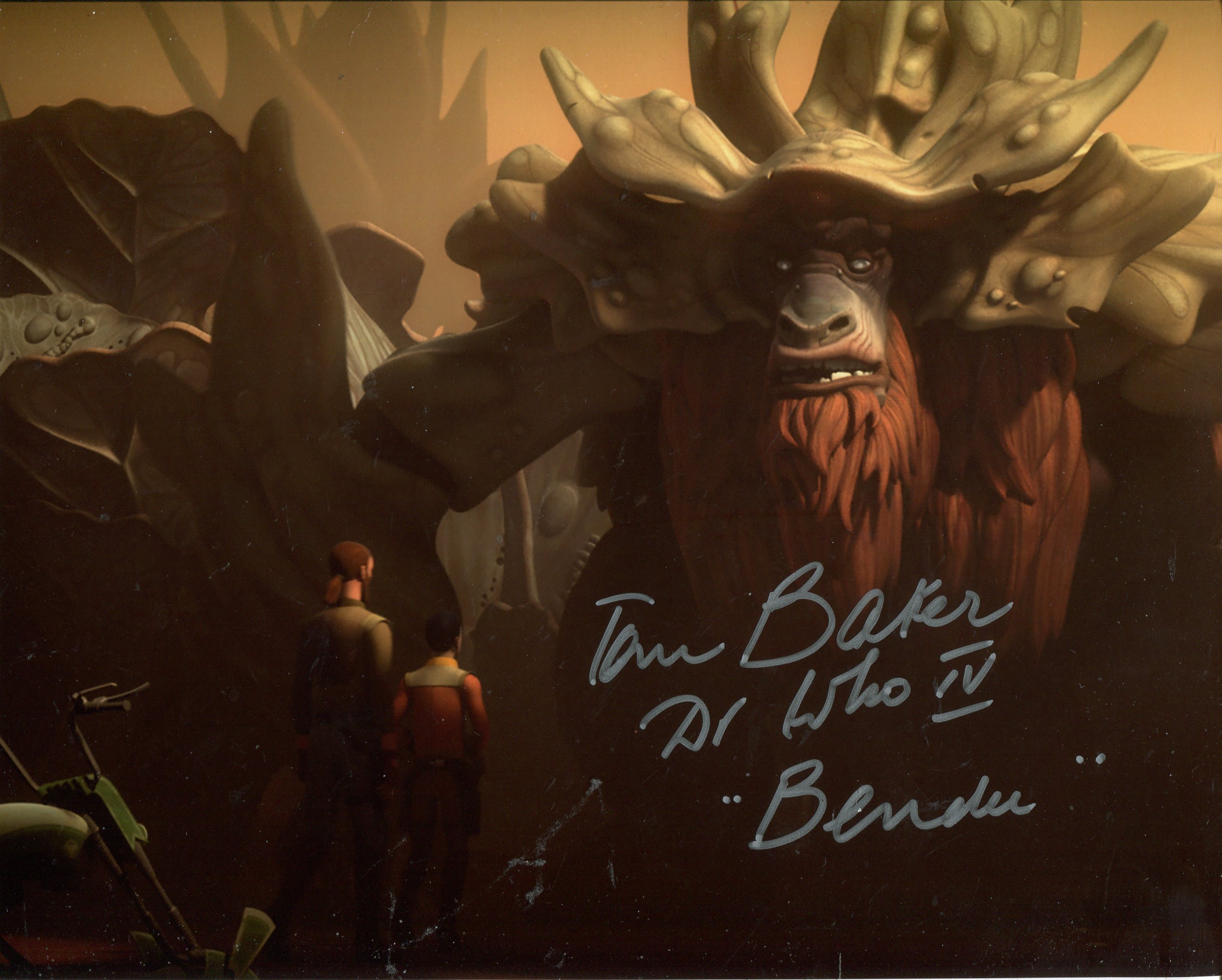 Star Wars. 8x10 inch Star Wars Rebels photo signed by actor Tom Baker as 'Bendu'. Good Condition.