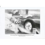 Stirling Moss signed 10 x 8 colour Motor Racing rain spray action photo to Justin. Good Condition.