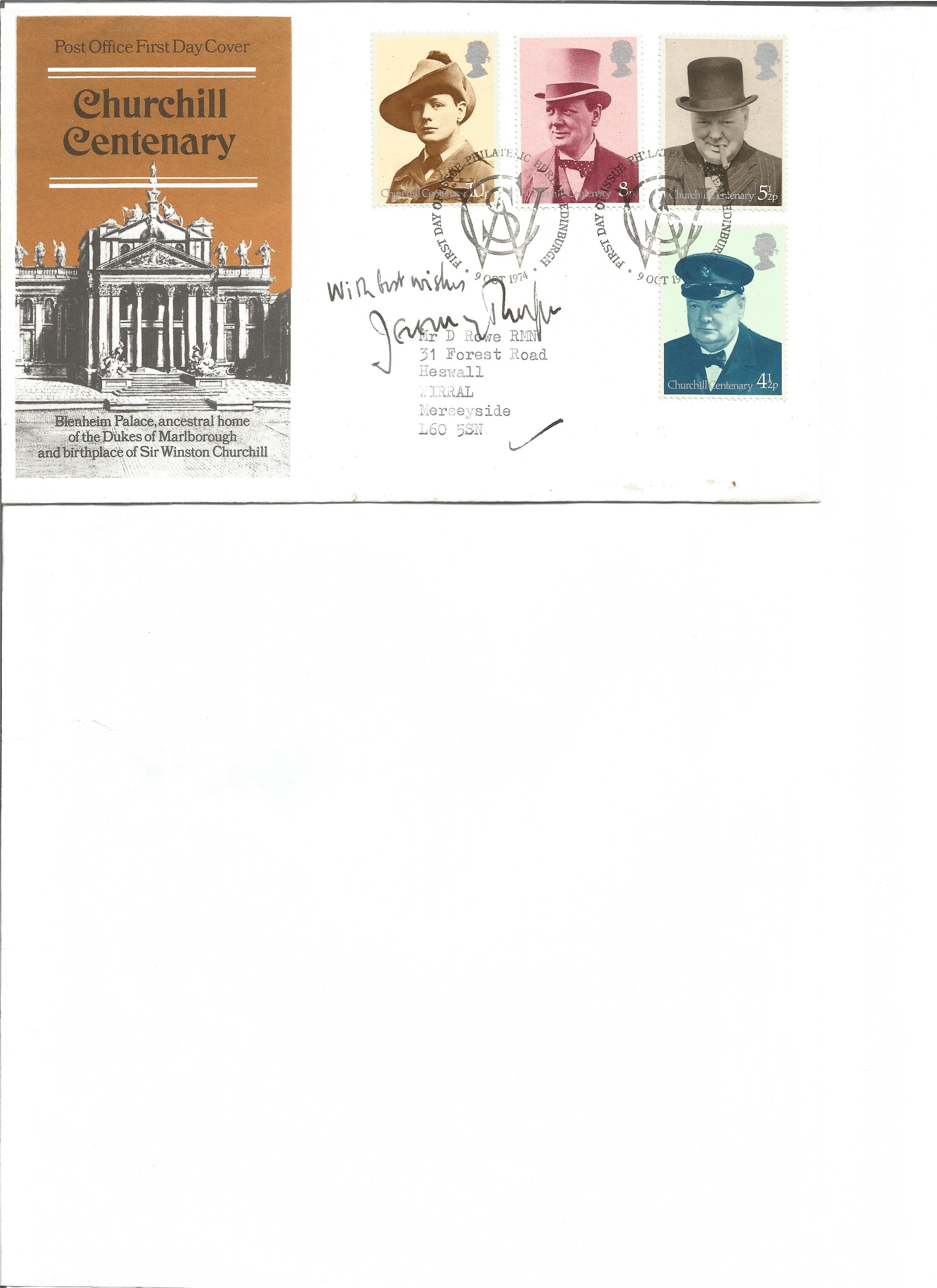 Jeremy Thorpe signed Churchill Centenary FDC. 9/10/74 Edinburgh FDI postmark. Good Condition. All