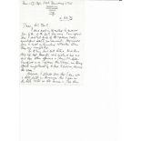 Group Captain Patrick H R Saunders CBE signed hand written ALS dated 4th February 1973, in