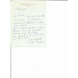 Wing Commander Eric Bentley Beauman signed hand written ALS dated 17th October 1972 in response to