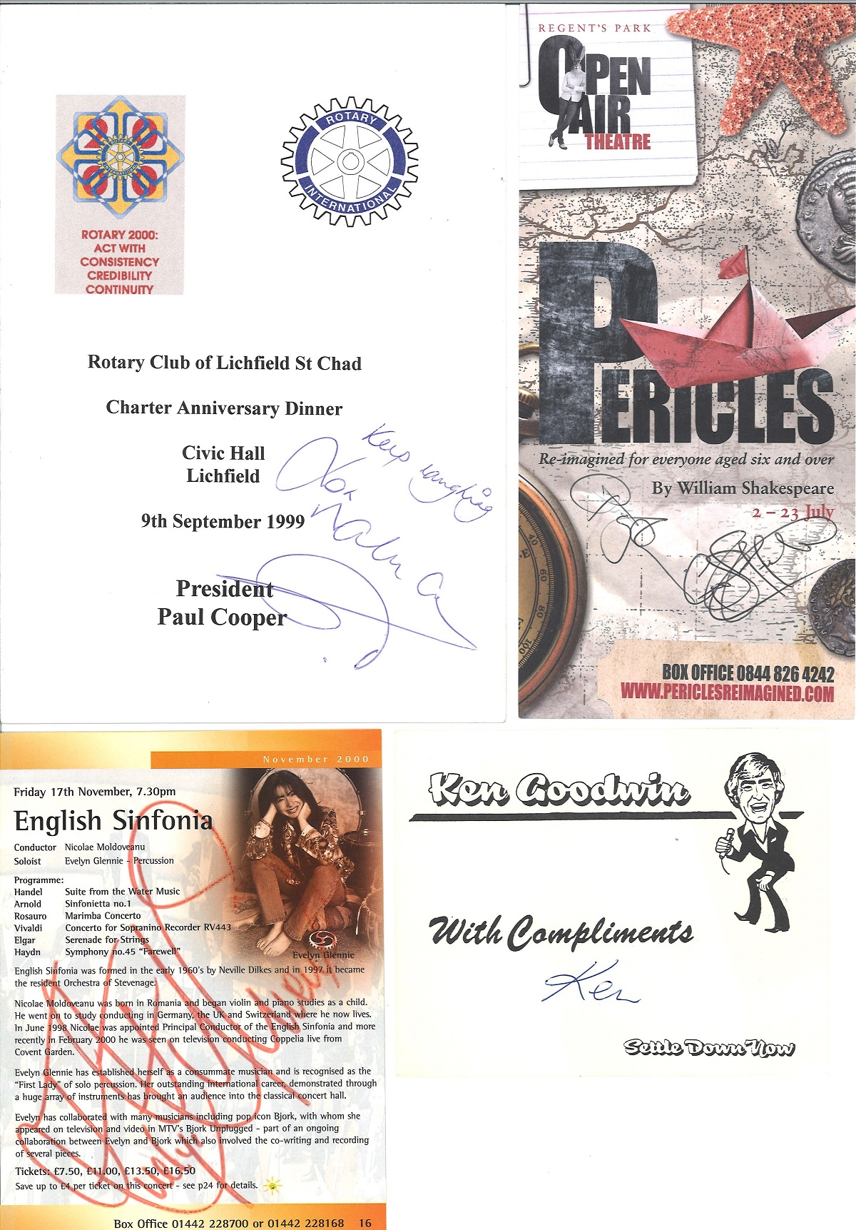 Assorted Theatre signed collection. 8 items. Some of names included are Ken Goodwin, Evelyn Blennie, - Image 2 of 2