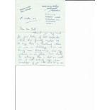 Air Vice Marshal Harold Vivian Harry Satterly CB CBE DFC MiD* signed hand written ALS dated 5th