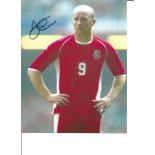 John Hartson 10x8 Signed Colour Football Photo Pictured In Action For Wales. Supplied from stock