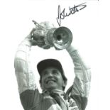 John Watson signed Motor Racing 10x8 b/w photo pictured celebrating. Supplied from stock of www.