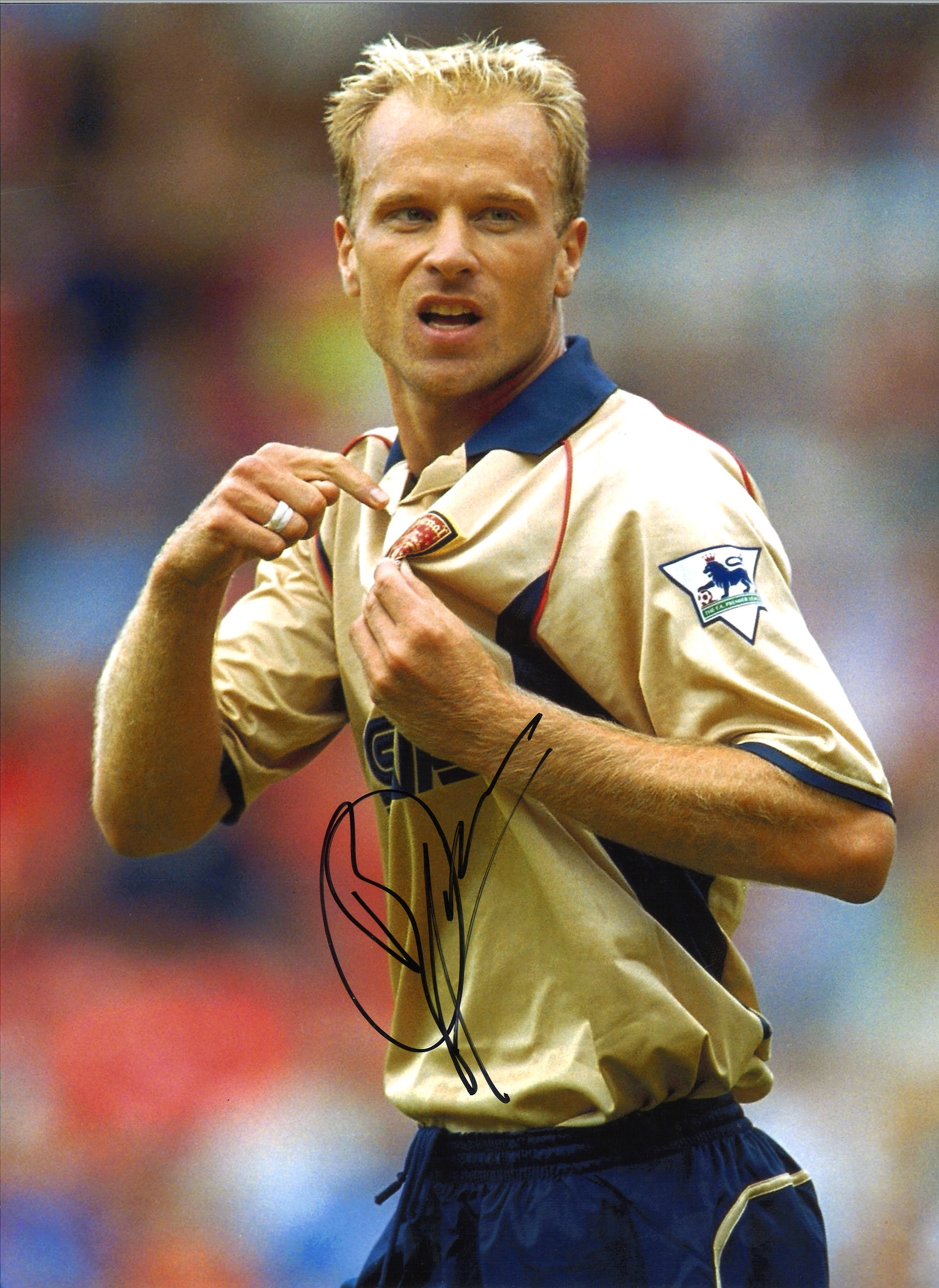 Dennis Bergkamp Arsenal Signed 16 x 12 inch football photo. Supplied from stock of www.