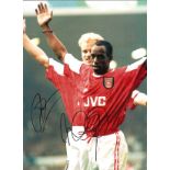 Dennis Bergkamp and Ian Wright. Arsenal Signed 16 x 12 inch football photo. Supplied from stock of
