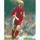 John Hartson signed 10x8 colour football photo pictured in action for Wales. Supplied from stock
