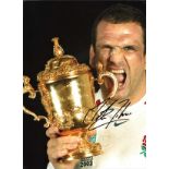 Martin Johnson Signed 16 x 12 inch rugby photo. Supplied from stock of www.sportsignings.com the