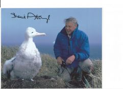 David Attenborough signed 10 x 8 colour photo with large bird, has gone over David as pen ran out