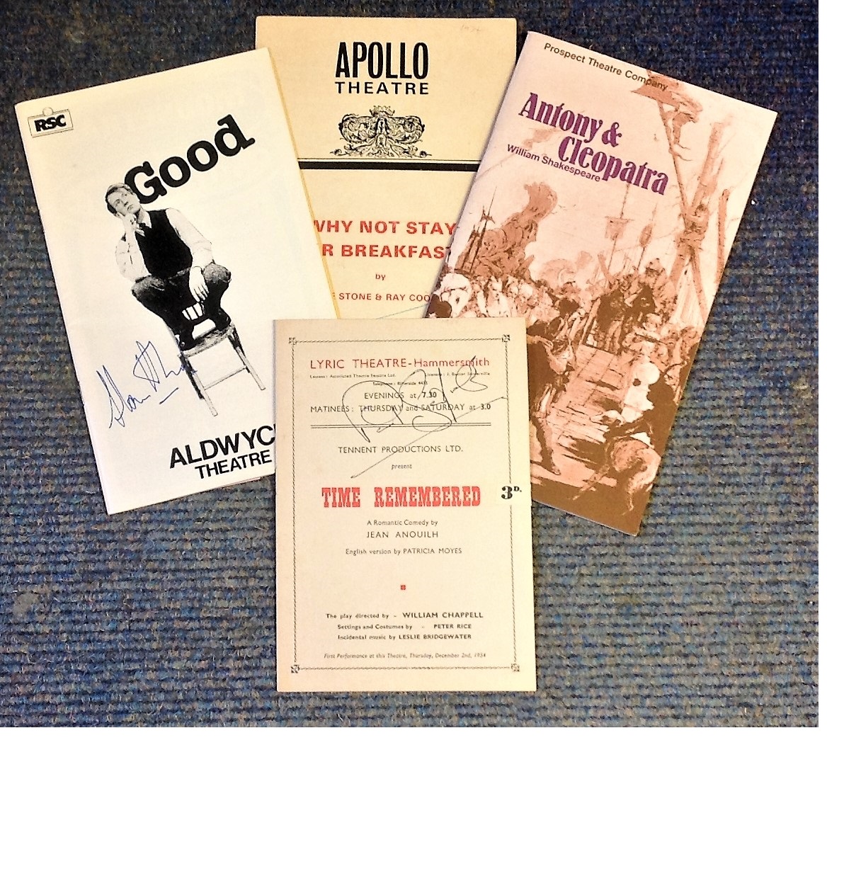 Theatre collection 4 vintage programmes includes Good production at the Aldwych Theatre signed by