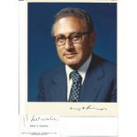 Henry Kissinger US politician signed 10 x 8 colour business suit photo, with business card inscribed