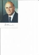 South African leader F W De Klerk signed 6 x 4 colour portrait photo, State President of South