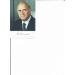South African leader F W De Klerk signed 6 x 4 colour portrait photo, State President of South