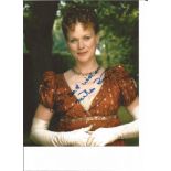 Samantha Bond signed stunning 10 x 8 colour photo in red dress period costume, James Bond, Downton