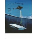 Caroline Munro signed James Bond 10 x 8 colour photo, Super picture of the Helicopter in flight