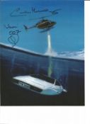 Caroline Munro signed James Bond 10 x 8 colour photo, Super picture of the Helicopter in flight