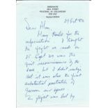 WW2 Sir Gareth Clayton hand written letter to WW2 author Alan Cooper regarding 1939 sortie which was