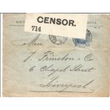 Envelope opened by Censor mail, Postmark Geneva mailing address Liverpool. Good Condition. All