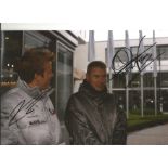 Motor Racing Hakkinen and Raikkonen with Flying Finn rare dedication signed 12 x 8 colour photo of