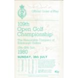 Golf 109th Open Championship Official Order of Play 17th -20th July 1980 Signed by 30 legends of the