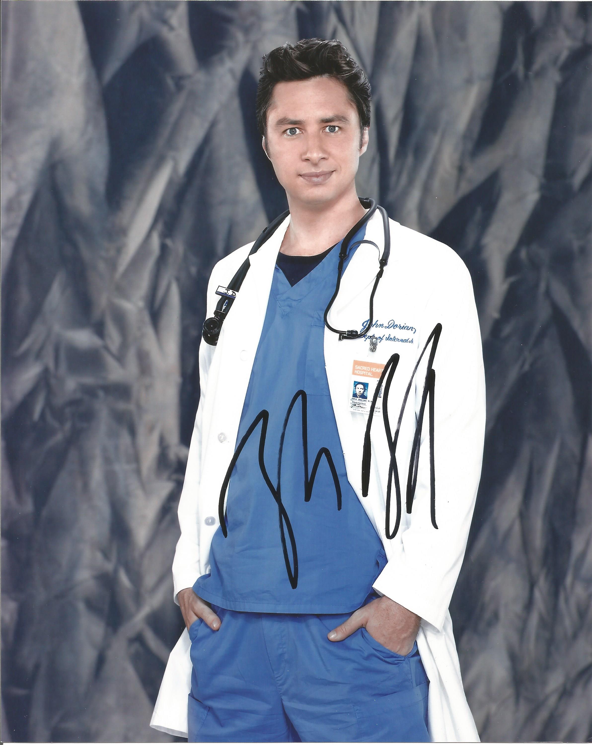 Zach Braff signed 10x8 colour photo from Scrubs, American actor and filmmaker, He is best known