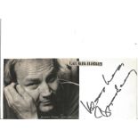 James Bond Klaus Maria Brandauer signed card with magazine photo attached. Good Condition. All