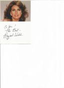 Raquel Welsh signed card with small colour magazine photo attached. Good Condition. All autographs